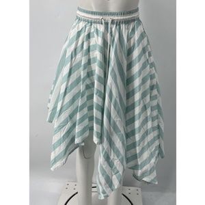 Victoria Tomas Aloe Stripe Asymmetric Elastic Waist Skirt in White/Blue sz36 NWT
